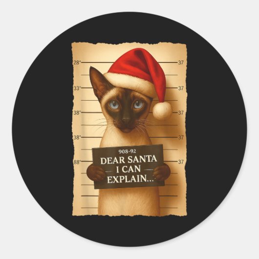 Sticker Rond Funny Christmas Cat- Cute Siamese Santa Hat Tee (Devant)
