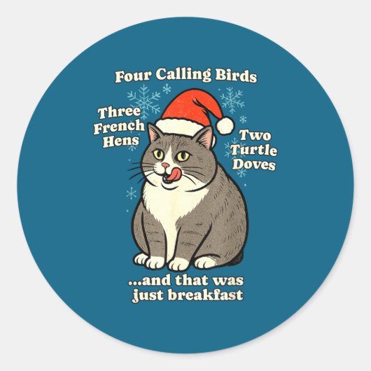 Sticker Rond Funny Christmas Cat Meme Caroling Holiday Santa Ha (Devant)