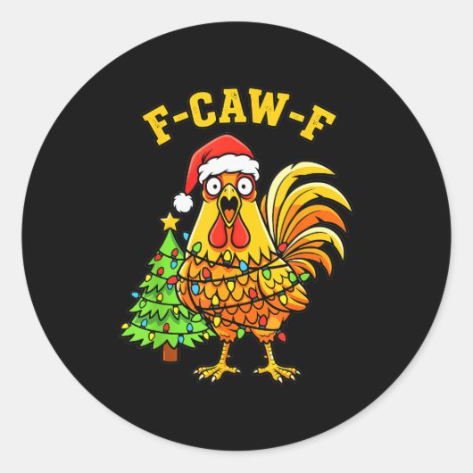 Sticker Rond Funny Christmas Chicken Lights Santa Hat F-caw-f  (Devant)
