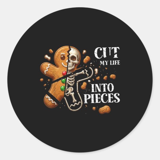 Sticker Rond Funny Christmas Cut My Life Into Eces Gingerbread  (Devant)
