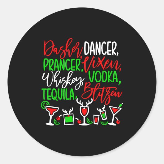 Sticker Rond Funny Christmas Dasher Dancer Prancer Vixen Whiske (Devant)