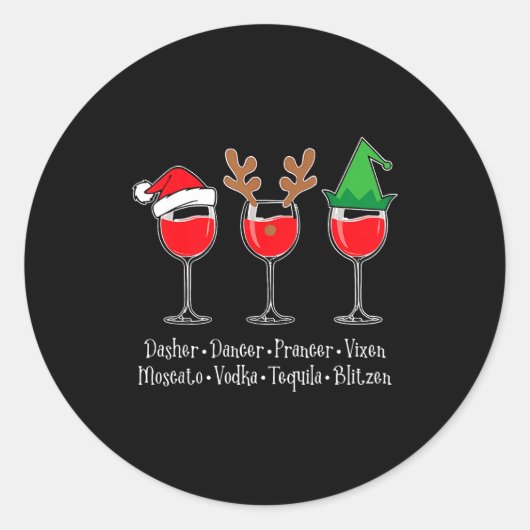 Sticker Rond Funny Christmas Dasher Dancer Prancer Vixen Whiske (Devant)