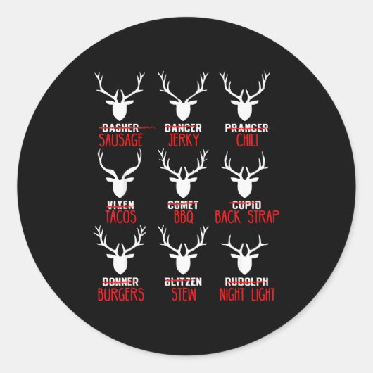 Sticker Rond Funny Christmas Deer Hunters All Of Santa's Reinde (Devant)