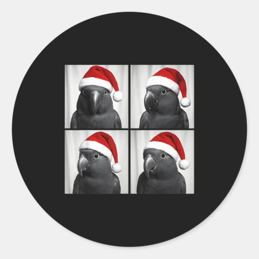 Sticker Rond Funny Christmas Eclectus Parrot Santa Photo Booth (Devant)