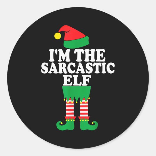 Sticker Rond Funny Christmas Family I'm The Sarcastic Elf  (Devant)
