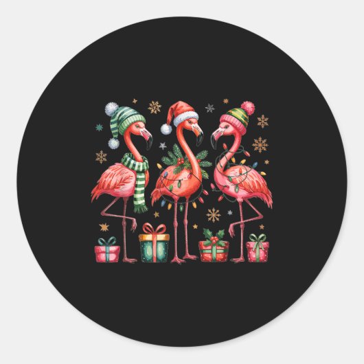 Sticker Rond Funny Christmas Flamingos  (Devant)