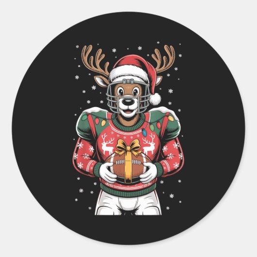 Sticker Rond Funny Christmas Football Reindeer (Devant)