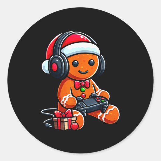 Sticker Rond Funny Christmas Gamer Gingerbread Xmas Gaming Men  (Devant)