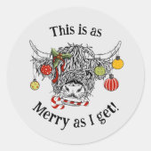 Sticker Rond Funny Christmas Highland Cow (Devant)