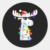 Sticker Rond Funny Christmas Moose With Sungles And Holiday Lig (Devant)