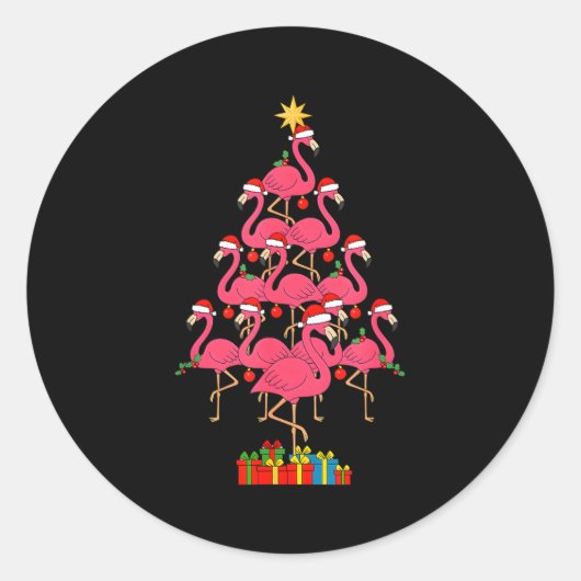 Sticker Rond Funny Christmas Nk Flamingo Tree Holiday Bird Love (Devant)