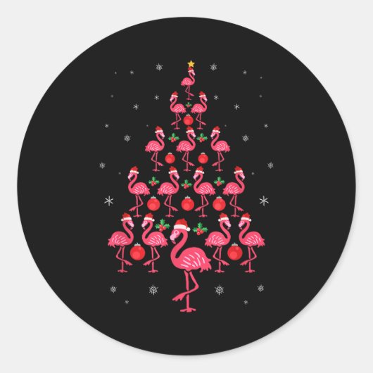 Sticker Rond Funny Christmas Nk Flamingo Tree Holiday Gift Bird (Devant)