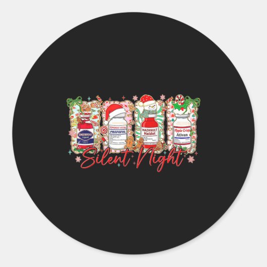 Sticker Rond Funny Christmas Nurse Silent Night Medical Humor (Devant)