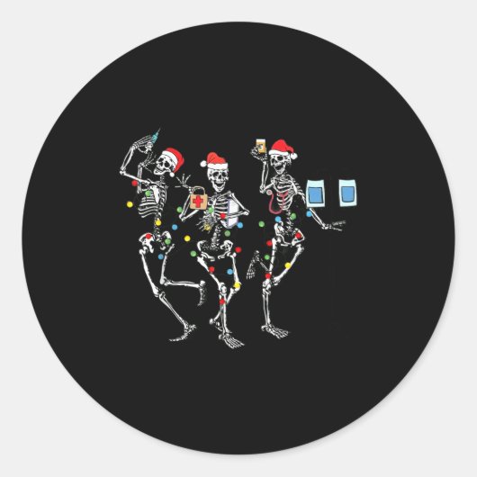 Sticker Rond Funny Christmas Nurse Skeleton Nurse Dance Stethos (Devant)
