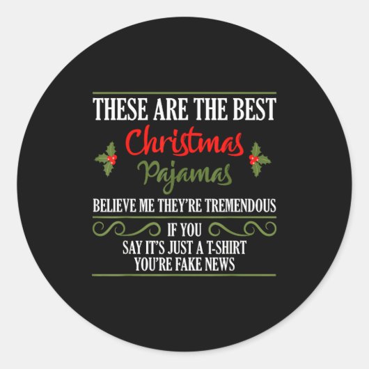 Sticker Rond Funny Christmas Pajamas Donald Trump Gag Joke Pjs  (Devant)
