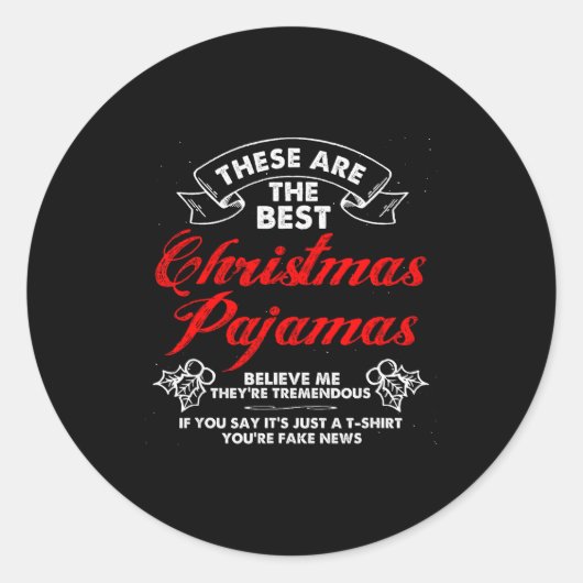 Sticker Rond Funny Christmas Pajamas Donald Trump Gag Joke Pjs  (Devant)
