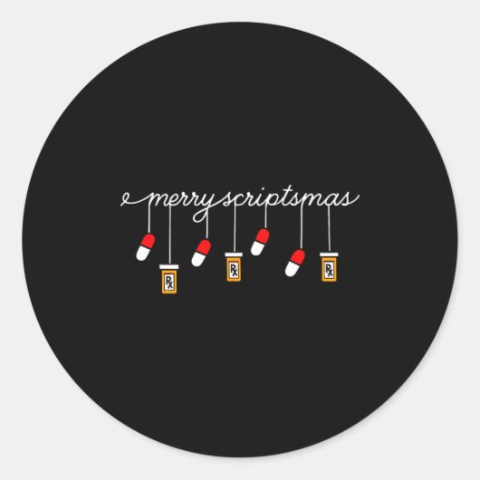 Sticker Rond Funny Christmas Pharmacy Phrase Merry Scriptsmas C (Devant)