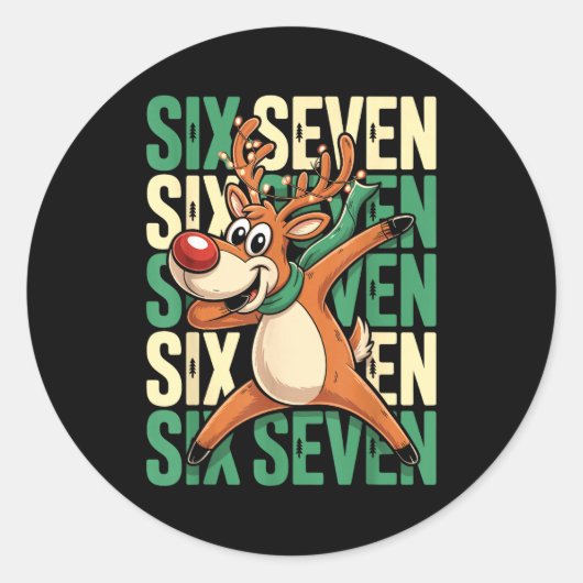Sticker Rond Funny Christmas Reindeer Dabbing Xmas Dab Six Seve (Devant)