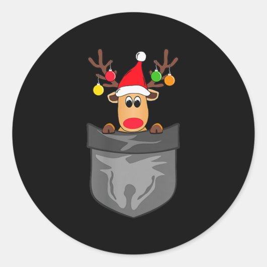 Sticker Rond Funny Christmas Reindeer In Cket  (Devant)