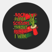 Sticker Rond Funny Christmas Rock Paper Scissors Throat Punch (Devant)