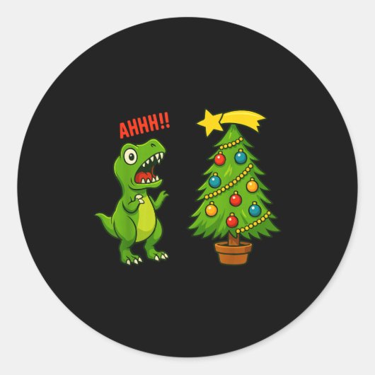 Sticker Rond Funny Christmas Shirt Kids Boys Christmas Dinosaur (Devant)