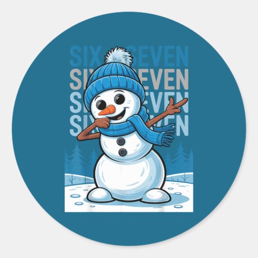 Sticker Rond Funny Christmas Snowman Dabbing Xmas Dab Six Seven (Devant)