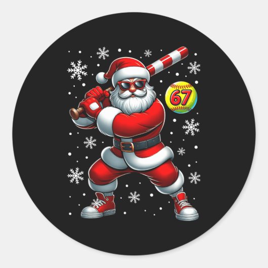 Sticker Rond Funny Christmas Softball Cool Santa Claus 6 7 Meme (Devant)