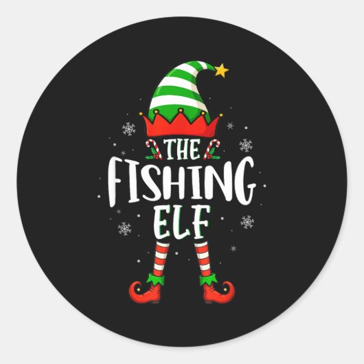 Sticker Rond Funny Christmas The Fishing Elf Family Matching Xm (Devant)