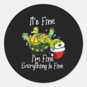 Sticker Rond Funny Christmas Turtle It's Fine I'm Fine Everythi (Devant)