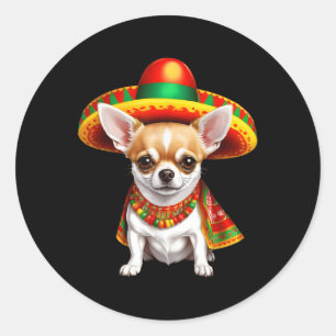Sticker Rond Funny Cinco De Mayo Chihuahua Amoureux de les chie