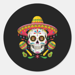 Sticker Rond Funny Cinco De Mayo Drôle Crâne Avec Sombrero Casq
