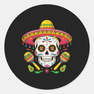 Sticker Rond Funny Cinco De Mayo Drôle Crâne Avec Sombrero Casq