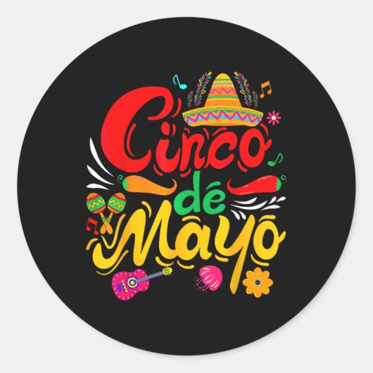 Sticker Rond Funny Cinco De Mayo Fête Mexicaine 5 De Mayo (Devant)