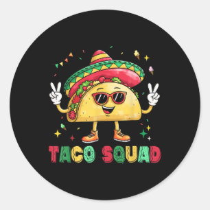 Sticker Rond Funny Cinco De Mayo Funny Taco Squad Sombrero Casq