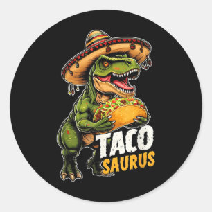 Sticker Rond Funny Cinco De Mayo Tacosaurus Taco Dinosaur T Rex