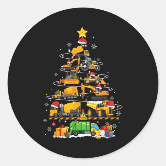 Sticker Rond Funny Construction Excavator Truck Christmas Tree  (Devant)