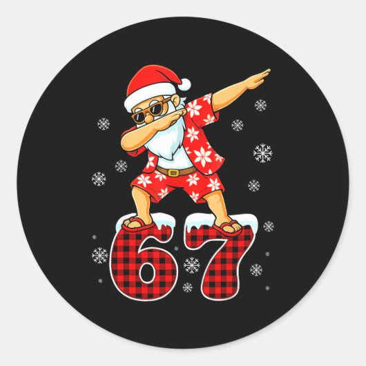 Sticker Rond Funny Cool Dabbing Santa Hawaii 67 Meme Christmas  (Devant)