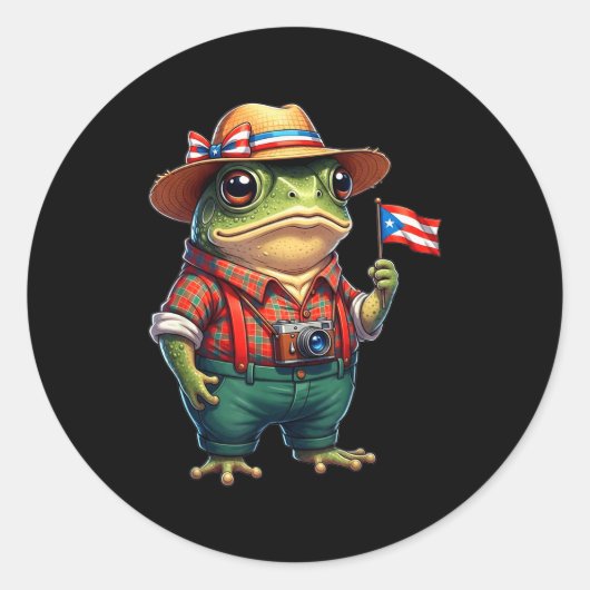 Sticker Rond Funny Coqui Frog Puerto Rico Flag Taino Boricua Hi (Devant)