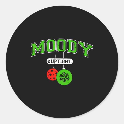 Sticker Rond Funny Couples Christmas Merry And Bright Moody And (Devant)