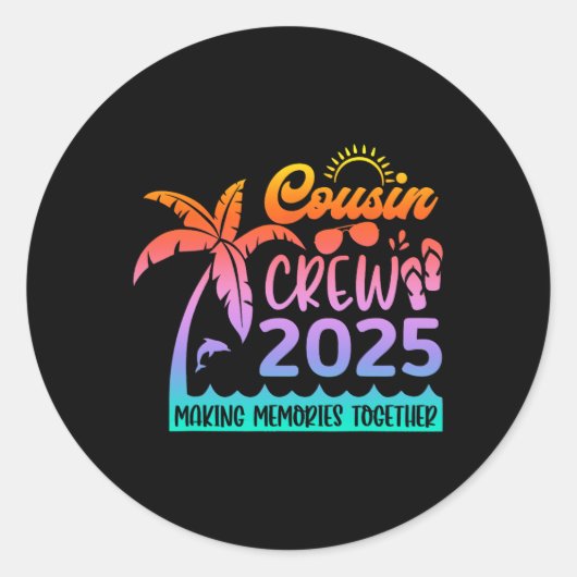 Sticker Rond Funny Cousin Crew 2025 Summer Group Making Memorie (Devant)