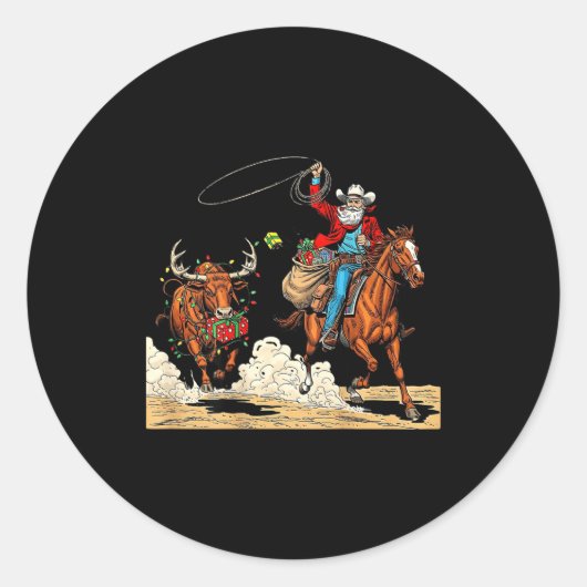 Sticker Rond Funny Cowboy Santa Christmas Holiday Western Style (Devant)