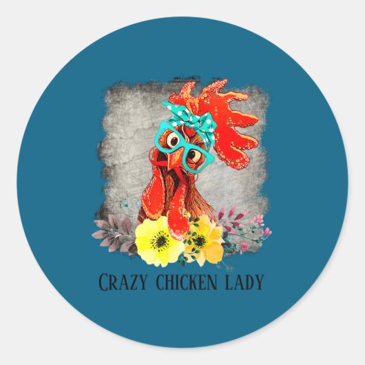 Sticker Rond Funny Crazy Chicken Lady Word Art  (Devant)