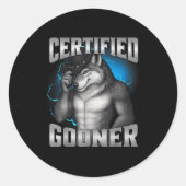 Sticker Rond Funny Cringe Sigma Wolf Certified Gooner (Devant)