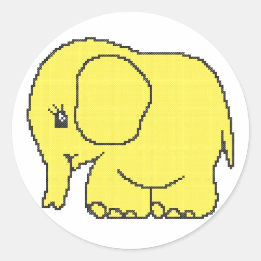 Sticker Rond Funny cross-stitch yellow elephant (Devant)