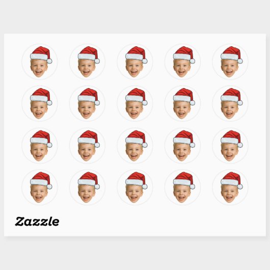 Sticker Rond Funny Custom Face Photo Santa Hat Christmas (Feuille)