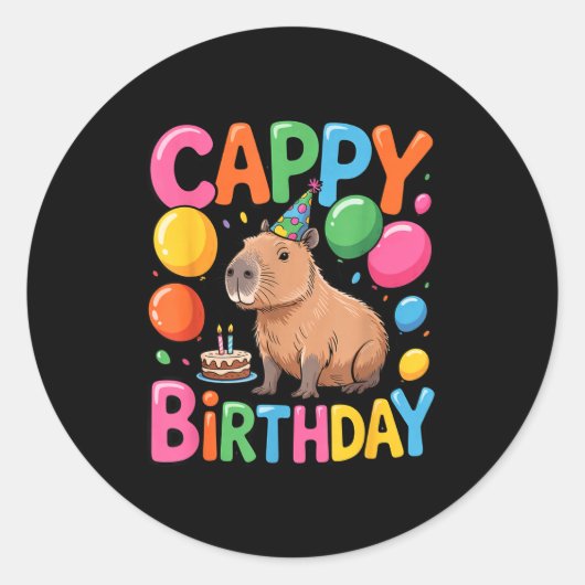 Sticker Rond Funny Cute Capy Capybara Animal Birthday Party Sup (Devant)