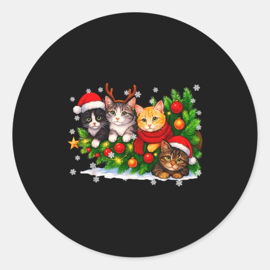 Sticker Rond Funny Cute Cat Crew Santa Hat Christmas Xmas Women (Devant)