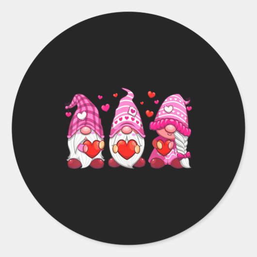 Sticker Rond Funny Cute Three Gnomies Nk Hearts Matching Vale (Devant)
