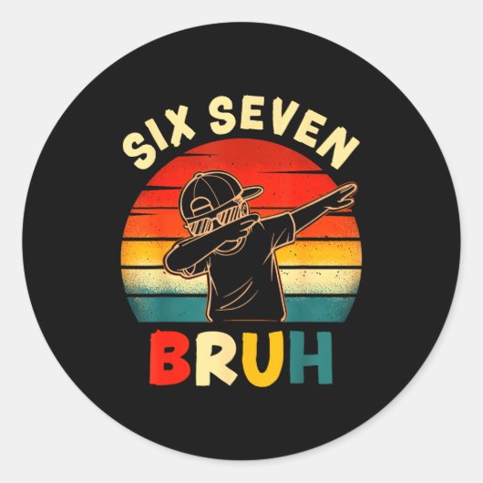 Sticker Rond Funny Dabbing Boy Six Seven Bruh 67 Meme 6 7 Slang (Devant)
