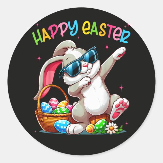 Sticker Rond Funny Dabbing Bunny Easter Happy Easter (Devant)